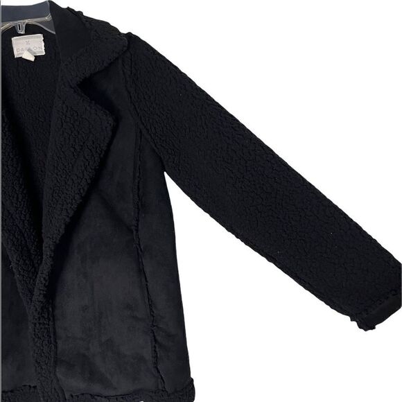 Caslon Black Faux Shearling Open Front Notched Lapel Collar Coat Jacket - Picture 6 of 10